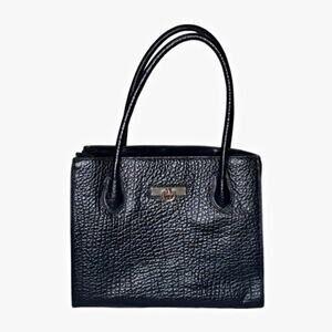 DKNY Tote Black Genuine Leather Shoulder Bag Gold Hardwear Large Rectangular